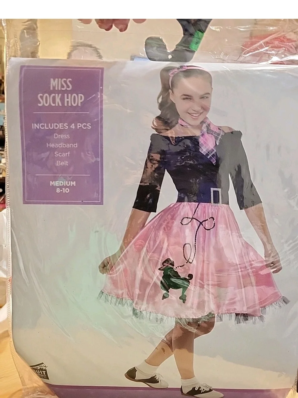 Miss Sock Hop Pink & Black Poodle Skirt Costume - Medium